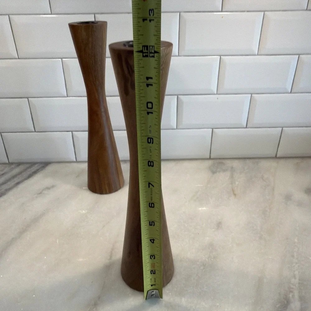 Set Of 2 Vintage 12in Teakwood MCM Danish Modern Candleholders  GW008
